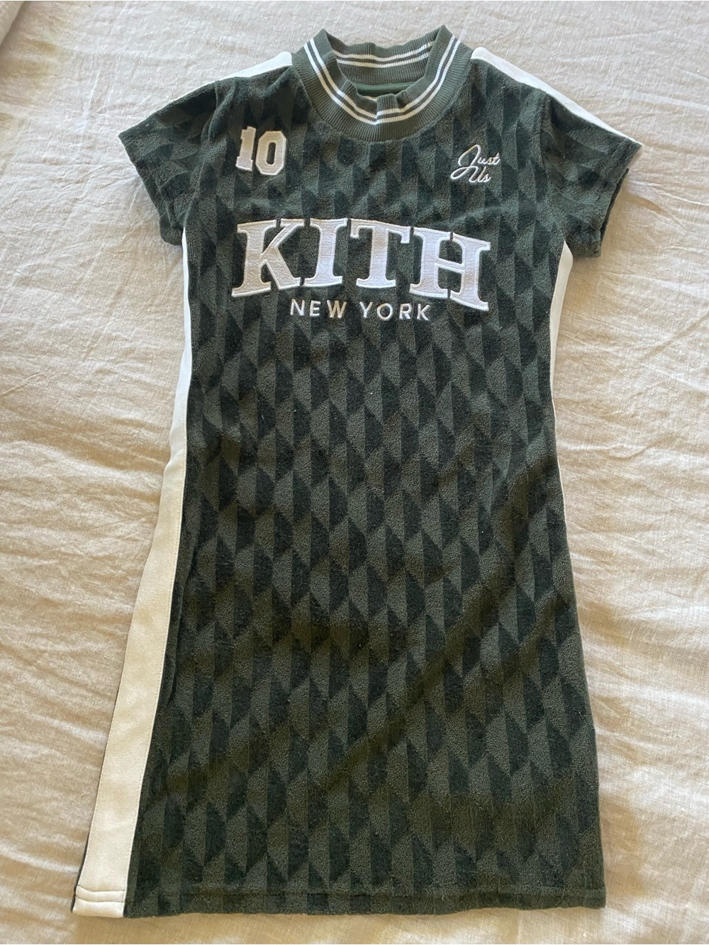 Kith Green Diamond-Pattern Logo Tee Dress with White Panels
